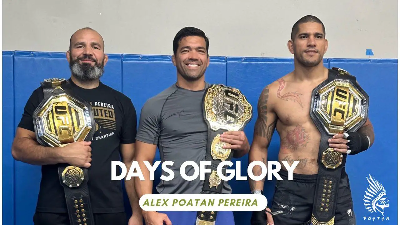 El campeón de UFC en Peso Medio Alex Pereira, mostrando su cinturpin junto a sus compañeros